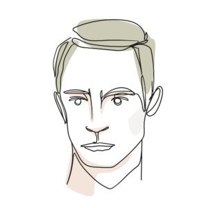 A drawing of a man with short hair